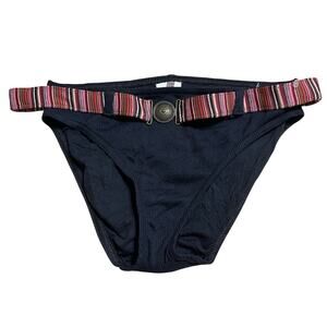 Anne Cole Black Rib Belted Bikini Swim Bottom Size M Black Multi Striped NWOT